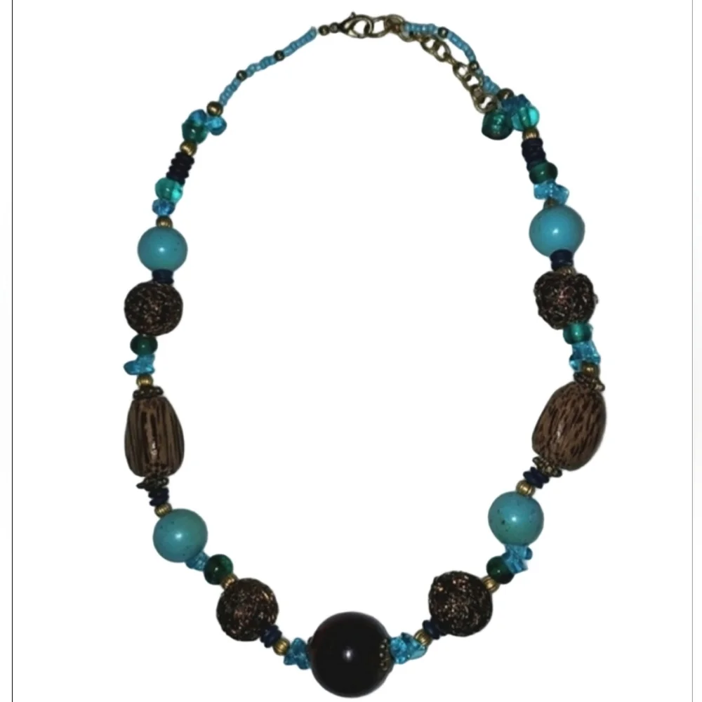 Artisan Made Turquoise and Brown Beaded Necklace